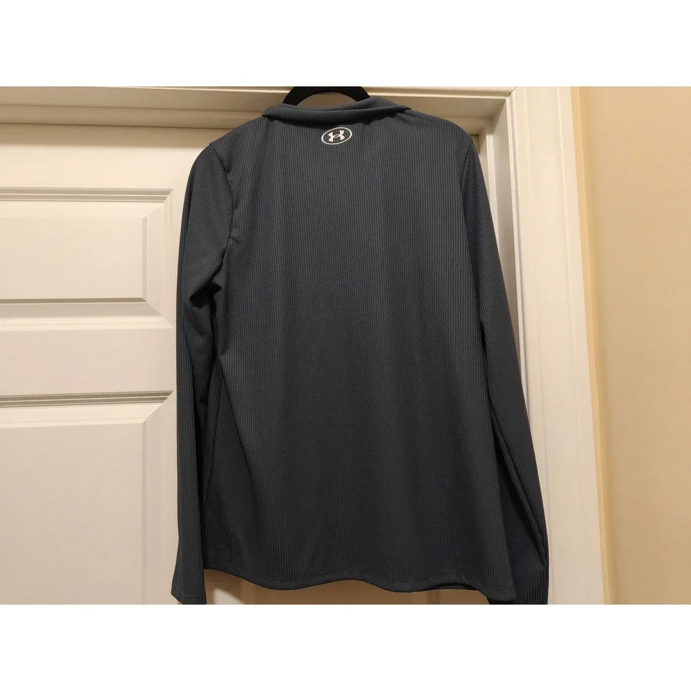 Under Armour Mens Small Loose Fit Quarter Zip Pullover Ribbed Dark Grey Charcoal
